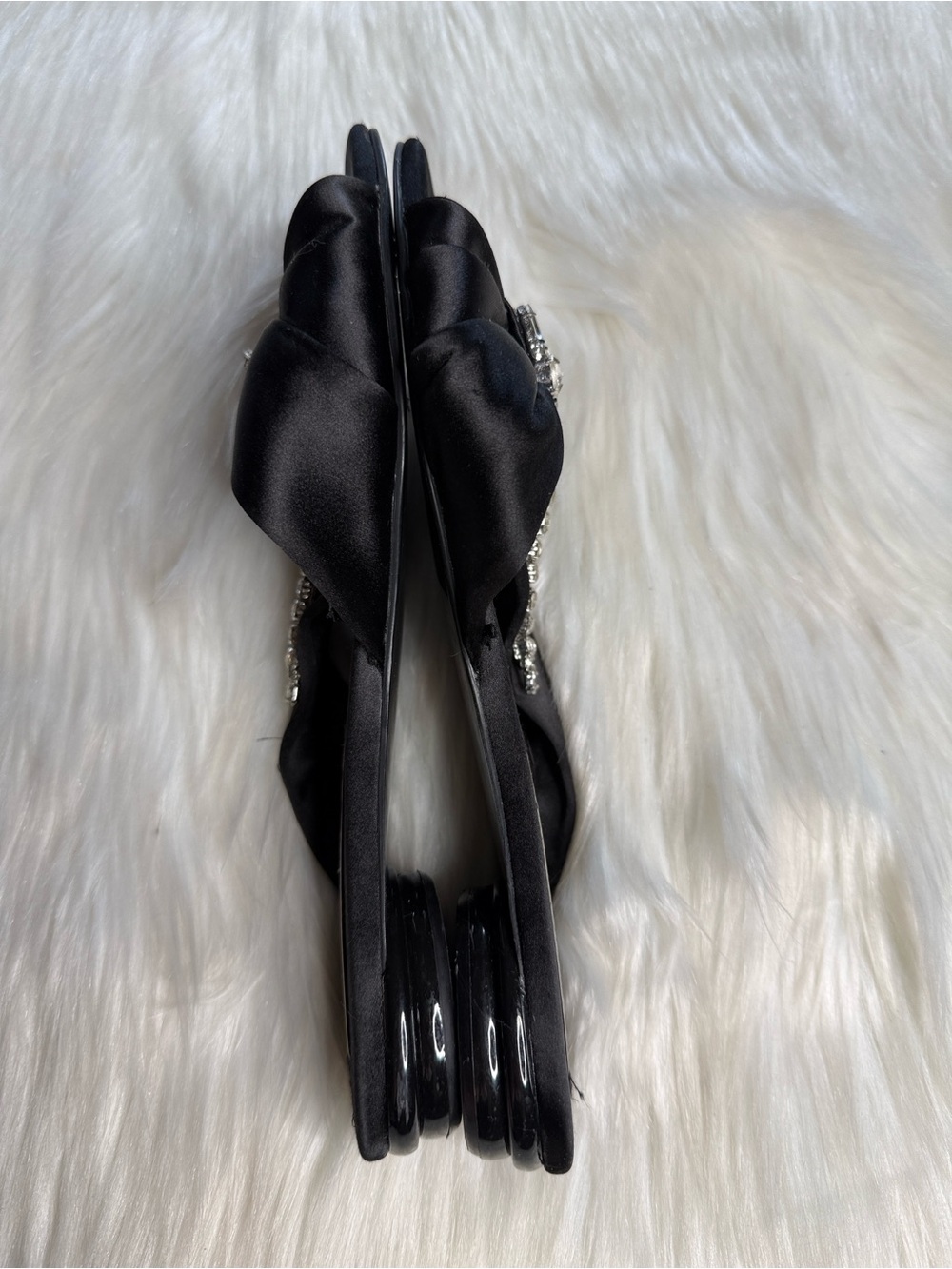Zara Black Satin Rhinestone Embellished Slides - Picture 7 of 7